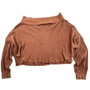 Free People We the Free Women's XS Brown‎ Oversized Cropped Boatneck Ribbed Top